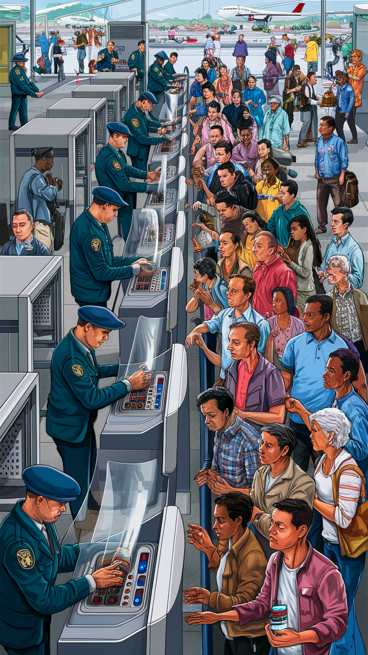 people inside an airport getting screened