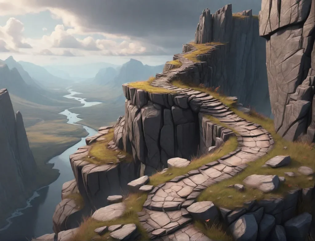 a rocky path on the edge of a cliff