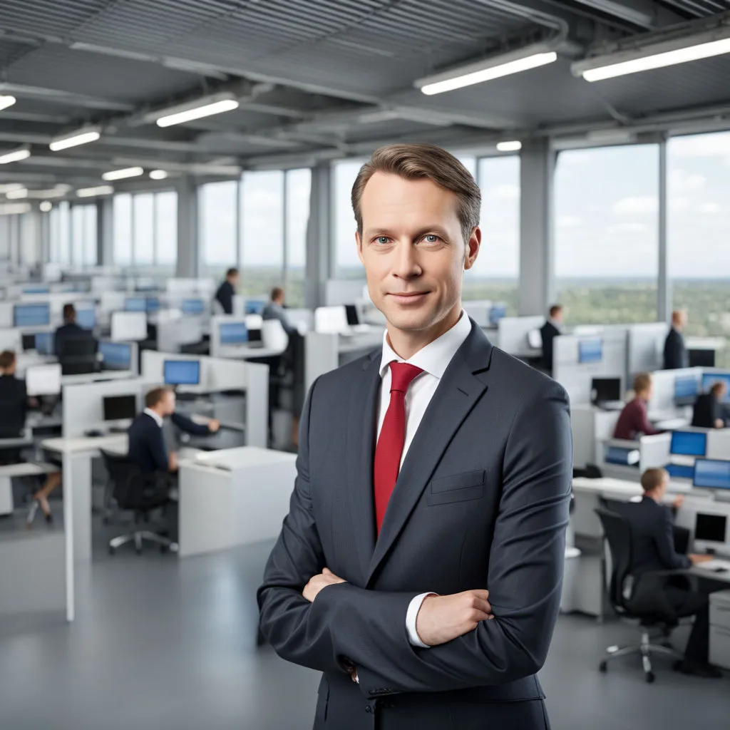 a guy wearing a suite inside an office