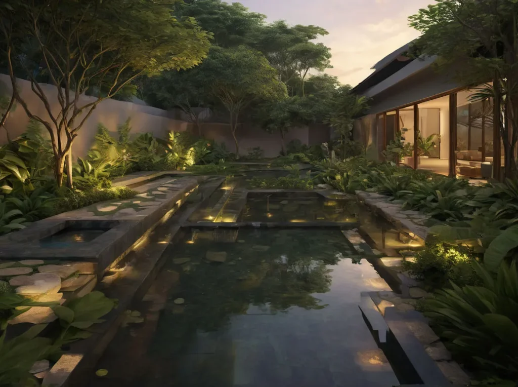 a backyard with pool