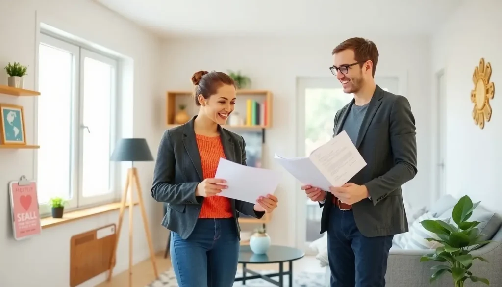 Young tenants reviewing utility bills with landlord in Belleville NJ apartment
