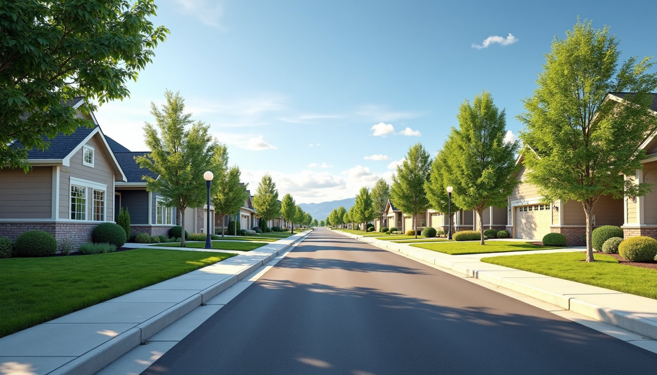 Caldwell Idaho rental homes with green lawns and tree-lined street on a sunny day, perfect example of local investment properties.