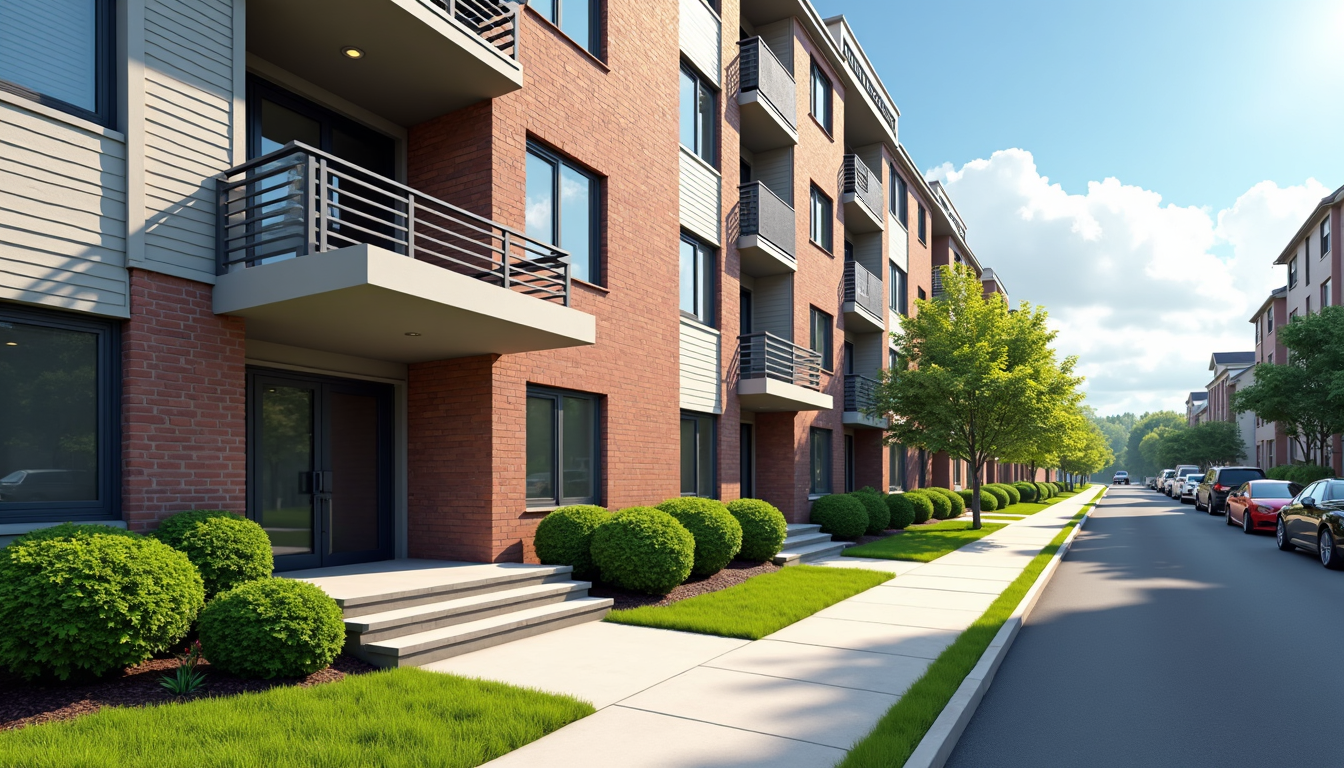 Realistic photo of Passaic NJ apartment building with No Smoking sign at entrance