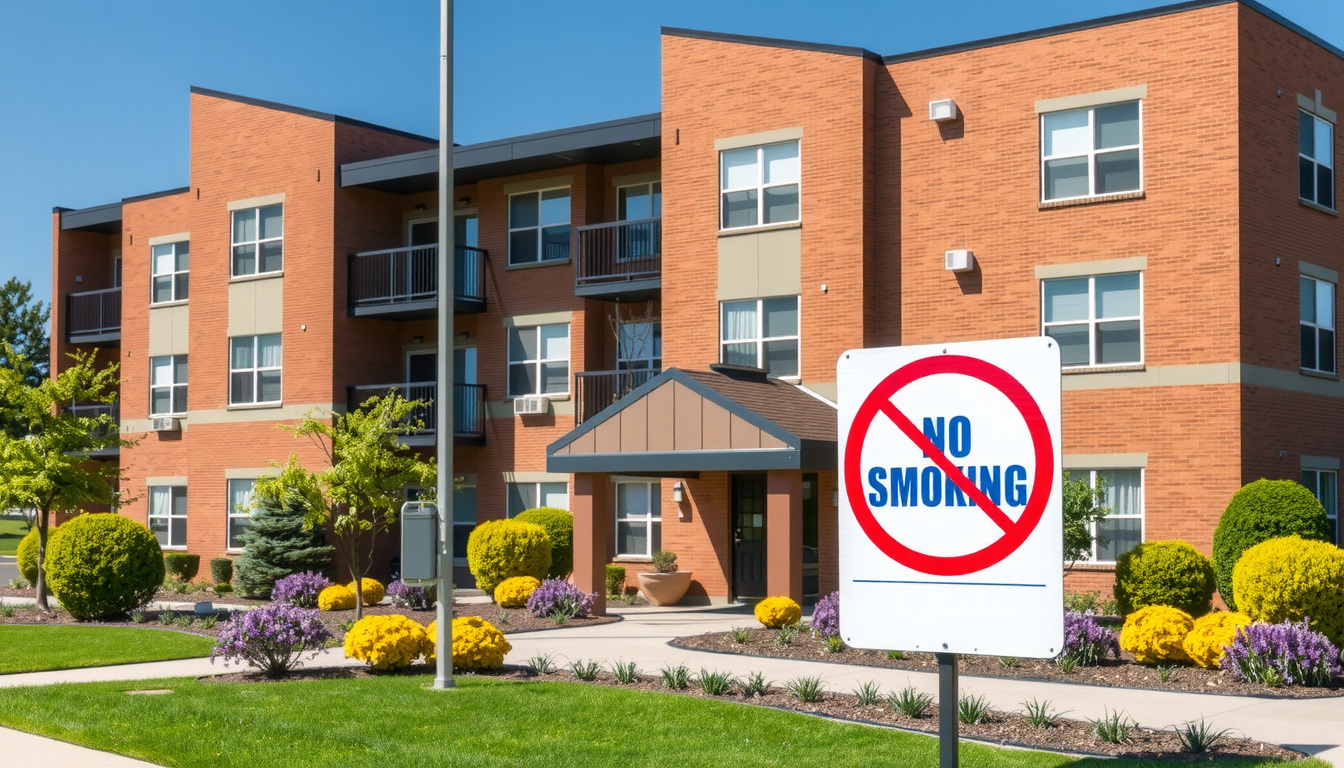 Smoke-free apartment building in Verona NJ with no smoking sign at entrance